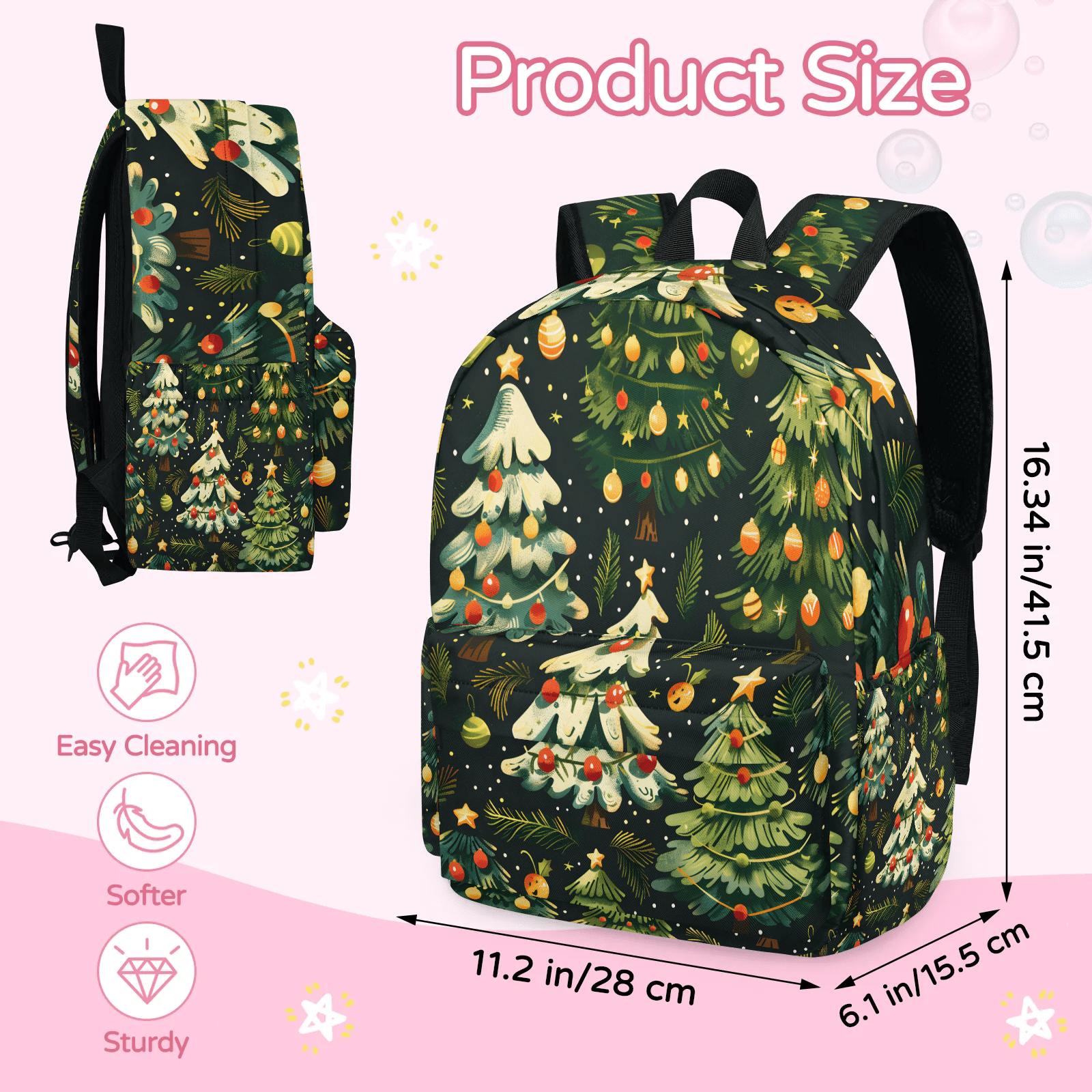 Herdesigns Merry Christmas Backpack for Men Women, Lightweight Laptop Backpack 16.3 Inch Christmas Tree Casual Daypack for Travel Work Commuter