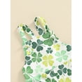 thumbnail image 4 of Toddler Girls Romper Jumpsuit Sleeveless Halter Shamrock Print Backless Bell Bottom Overalls, 4 of 8