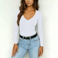 thumbnail image 4 of HomeDM Womens Long Sleeve T Shirts V Neck Slim Fitted Solid Color Tight Basic Tops - White/2XL, 4 of 9