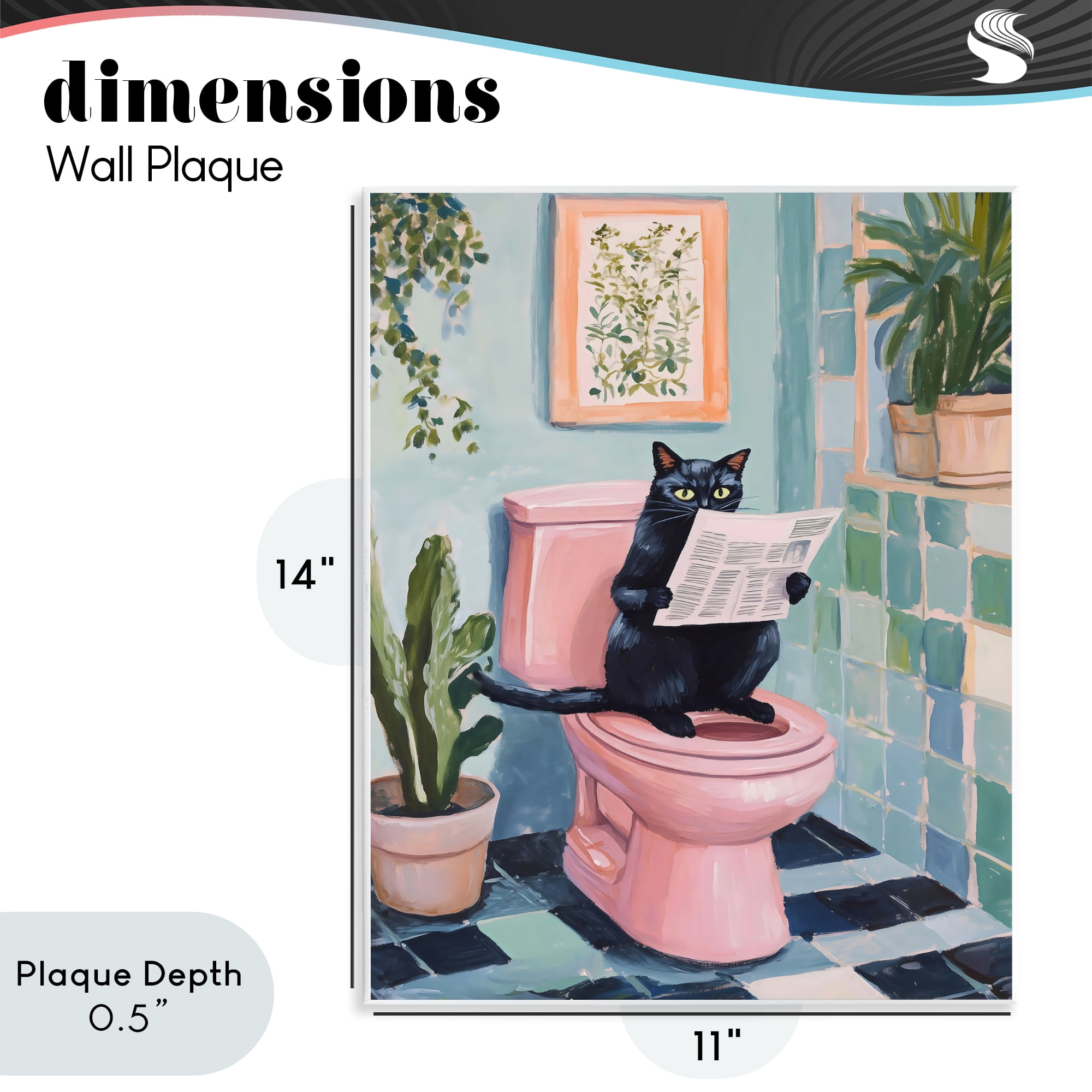 Stupell Industries Cat Reading on Pink Toilet Wall Plaque Art, design by The Prints Vibe