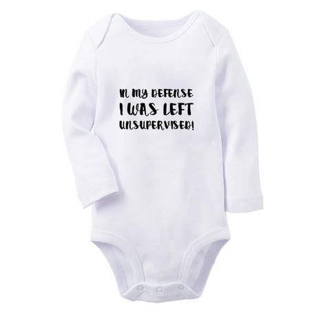 

In My Defense I Was Left Unsupervised Funny Rompers Newborn Baby Unisex Bodysuits Infant Jumpsuits Toddler 0-12 Months Kids Long Sleeves Oufits (White 0-6 Months)