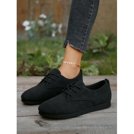 

ASWMXR Faux Suede Lace-up Front Flat Oxfords Beige Elegant Solid Color Women‘s Flat Shoes