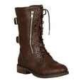 thumbnail image 1 of Women Leatherette Dual Buckle Combat Lace-Up Ankle Boots 18440, 1 of 6