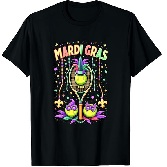 Mardi Gras Tennis Crew Cute Masked Beads Player Team Graphic Crew Neck Short Sleeve T-Shirts (Men's, Women's)