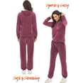 thumbnail image 4 of Women's Velour Sweatsuit Set Hoodies Sweatshirt + Jogger Pants Pocketed Tracksuits Solid Sport Suits Winter Warm 2 Piece Outfits Hoodie & Sweatpants Sweatsuit Set, 4 of 7