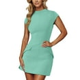 thumbnail image 3 of Tummy Control Solid Bodycon Dress for Women Short Sleeve Crewneck Wrap Sundress with Pockets Casual Party Dresses, 3 of 7