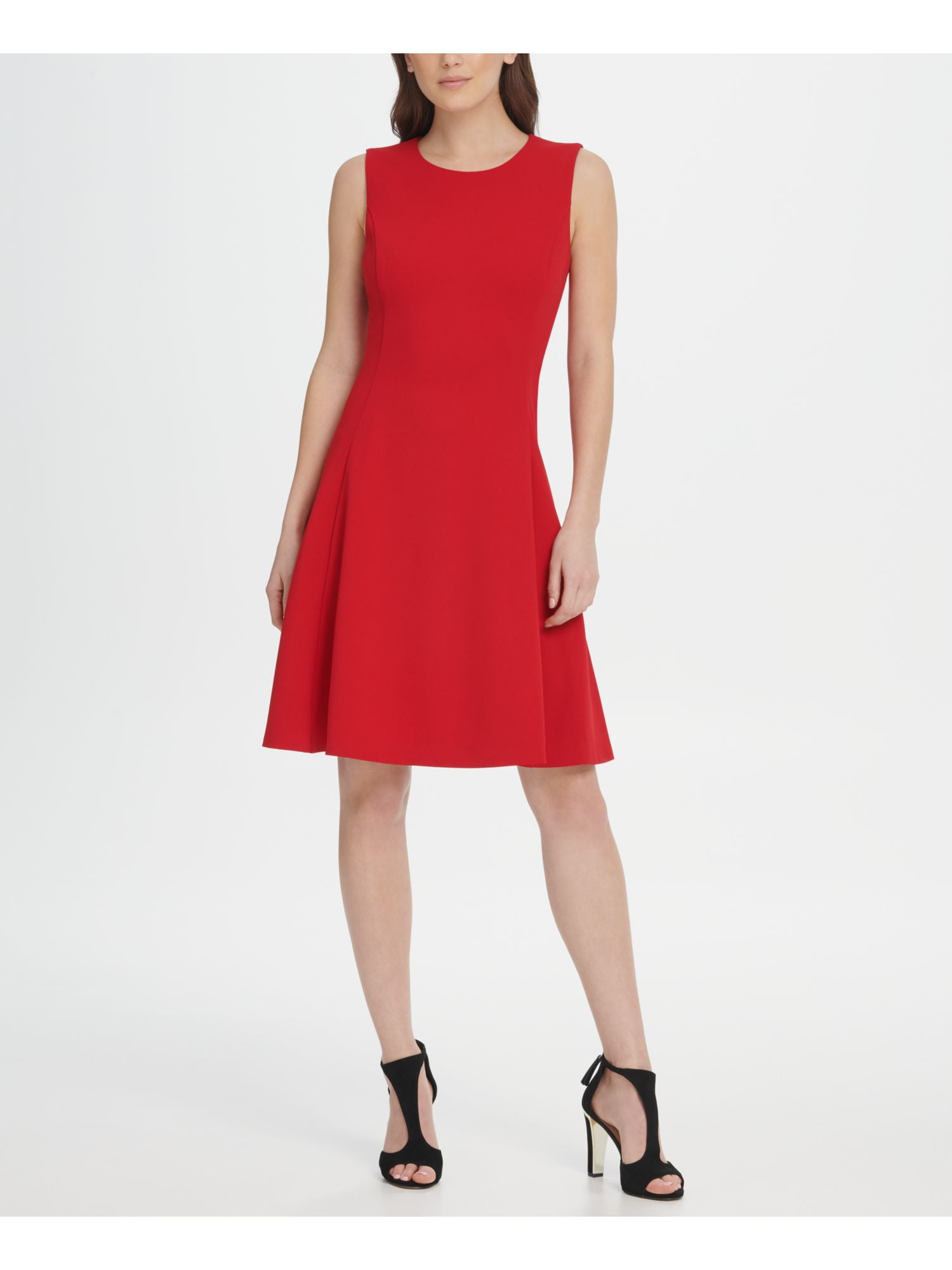 DKNY Womens Red Sleeveless Jewel Neck 