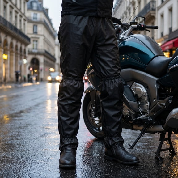 LABSERRON 1Pair Waterproof Motorcycle Rain Pants with Boot Covers for Hiking and Riding in Black