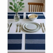 HomeRoots 517424 19 in. Navy Blue & White Striped Cotton Placemats - Set of 4