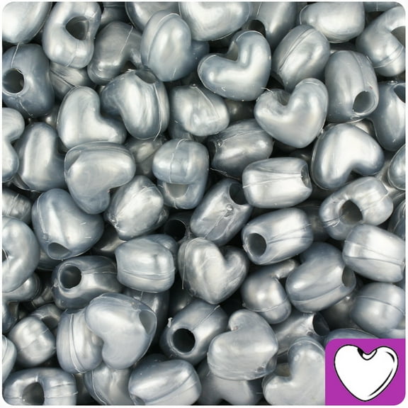 BeadTin Grey Pearl 12mm Heart Pony Beads (250pcs)