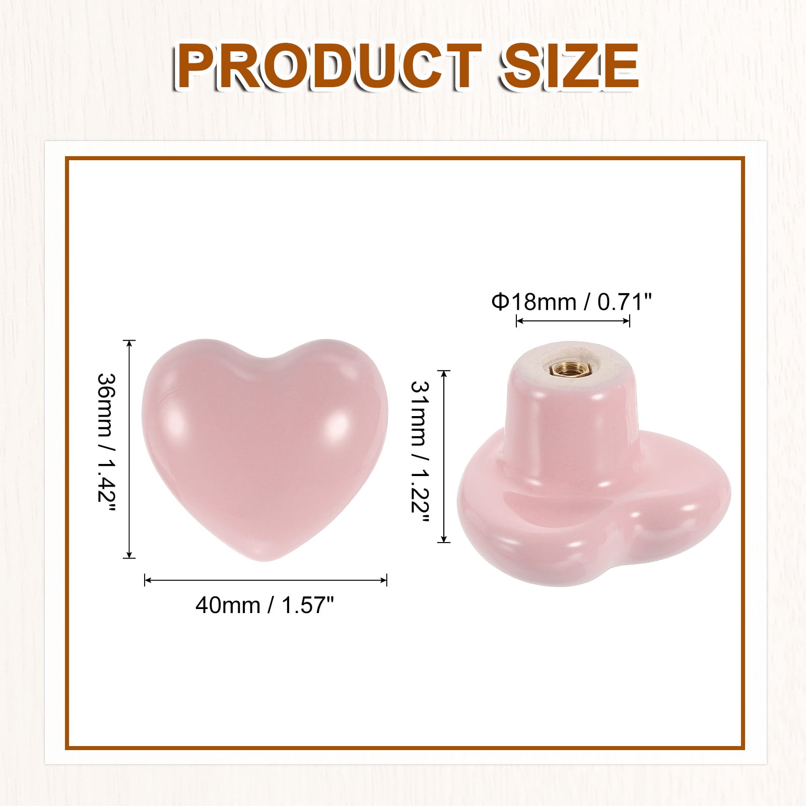 Uxcell Ceramic Cabinet Knobs, 10 Pack Light Pink Heart Shaped Drawer Knobs, 36mm/1.42" Dresser Knob Pulls Handle with Screws for Vanity