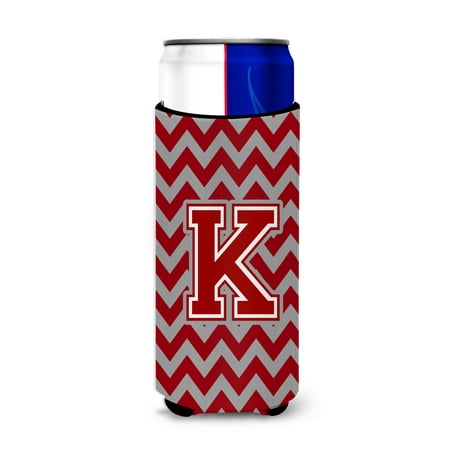 

Caroline s Treasures CJ1049-KMUK Letter K Chevron Maroon and White Ultra Hugger for slim cans Slim Can multicolor