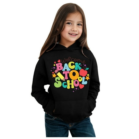 

Cute Hoodies For Girls Casual Sweatshirt Boys Autumn Winter School Season Kindergarten Letter Printed Long Sleeve Warm And Comfortable Children s Pullover Sweater Soft Tops Black 4-5 Years