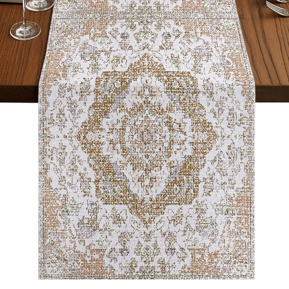 Table Runners 90 Inches Long Dress Scarves, Brown Boho Farmhouse Coffee/Dining/Kitchen Table Runner for Living Room, Vintage Abstract Art Floral Ethnic Tribe 13x90 Inch