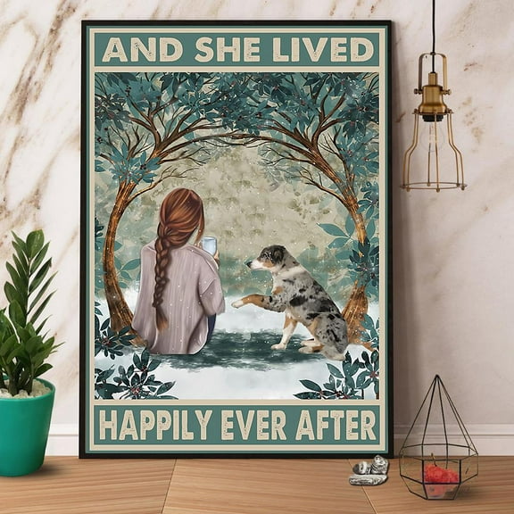 Australian Shepherd And She Lived Happily Ever After Paper Poster No Frame Matte Wall Art Decor 11 x 17 Inch Poster