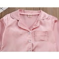 thumbnail image 4 of Ensemble de Pyjamas en Satin de Soie pour Enfants 2 Pcs Unisexes Haut à Manches Longues Col Rabattu Pantalon Taille Élastique, 4 of 7
