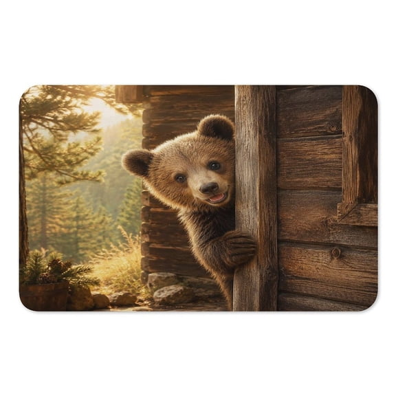 RKSupls Mouse Pad with Non-Slip Rubber Base, Bear Cub Peeking Cabin Gaming Desk Mat for Keyboard and Mouse, Desk Protector Pad for Home Office Use