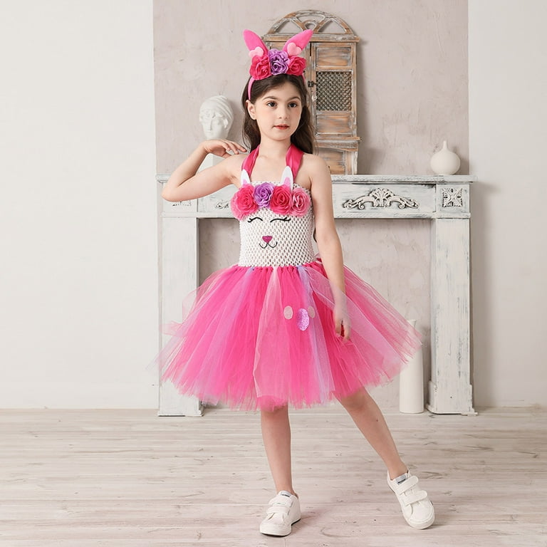 Easter Dress Bunny Princess Dress Cute Rabbit Outfit #Z01 Hot Pink