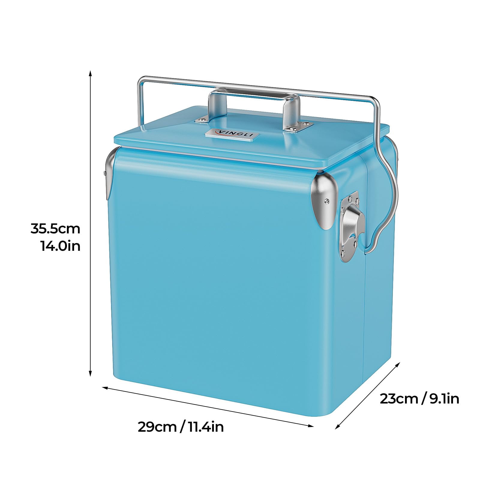 14QT Small Insulated Portable Cooler, Retro Vintage Hard Metal Cooler for BBQ, Camping, Fishing, Picnic, Outdoor Activities