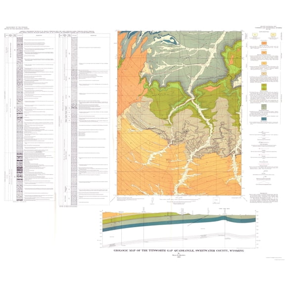 Historic Mine Map - Titsworth Gap Quad Wyoming - Roehler 1973 - 27.73 x 23 - Vintage Wall Art