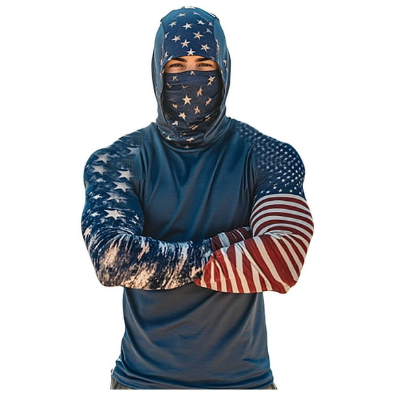 Cavosen Long Sleeve Hoodie for Men Breathable Face Mask Clothes Sun protection Print Outdoor Loose Casual Soft Versatile Tops