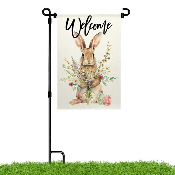 MIZHONA Easter Bunny Decoration Double Sided Burlap Garden Flag Spring Summer Outdoor Yard Flag 12" x 18"