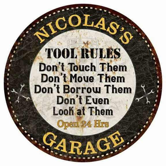 NICOLAS'S Garage Rules 12" Round Metal Sign Garage Bar Wall Décor 200120013422