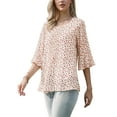 thumbnail image 4 of Chiffon Floral Top for Women's Ruffled Sleeve Round Neck Casual Blouse S Beige, 4 of 6