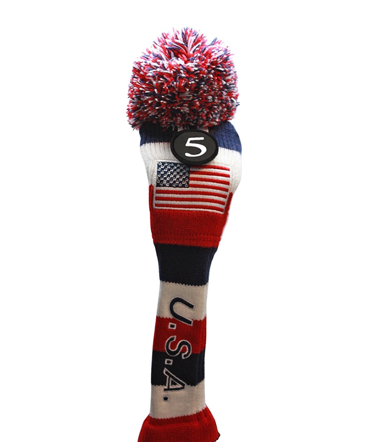 USA Majek Golf Driver 1 3 5 7 Fairway Woods Headcovers Pom Pom Knit Limited Edition Vintage Classic Traditional Flag Stars Red White Blue Stripes Retro Head Cover Fits 460cc Drivers and 260cc Woods - image 4 of 8