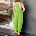 thumbnail image 4 of Frostluinai Casual Jumpsuits for Women Sleeveless Cotton Linen Bib Overalls V Neck Baggy Wide Leg Jumpsuits Solid Vacation Overalls Rompers with Pocket, 4 of 7