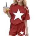 thumbnail image 2 of Girls Summer Outfits 2 Piece Clothes Solid Color Short Sleeve Top and Casual Short Sets Activewear Red 5-6Years, 2 of 7