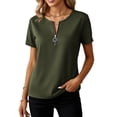 thumbnail image 4 of Fewfanhot Women's Blouses Zip Front V-Neck Short Sleeve Work Casual Top Blouse Shirt, 4 of 6