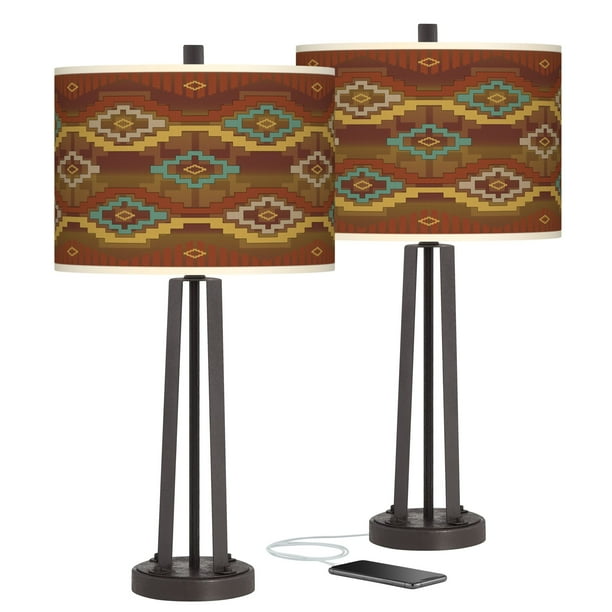 Giclee Glow Southwest Sienna Susan Dark Bronze Usb Table Lamps Set Of 2 Com Dark Bronze Usb Table Lamps Set, Southwestern Bedroom Table Lamps Set Of 2