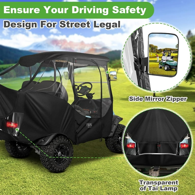 10L0L 4 Passenger Golf Cart Enclosure Fit Club Car Precedent, 600D Windproof Waterproof Rain Cover, Black