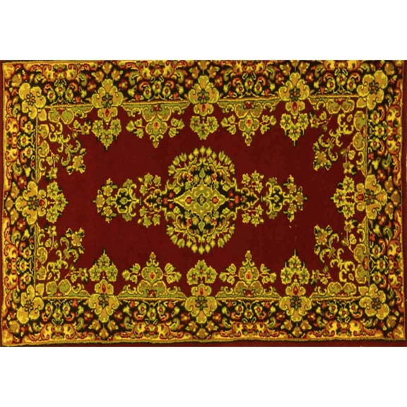 Ahgly Company Machine Washable Indoor Rectangle Persian Yellow Traditional Area Rugs, 5' x 7'
