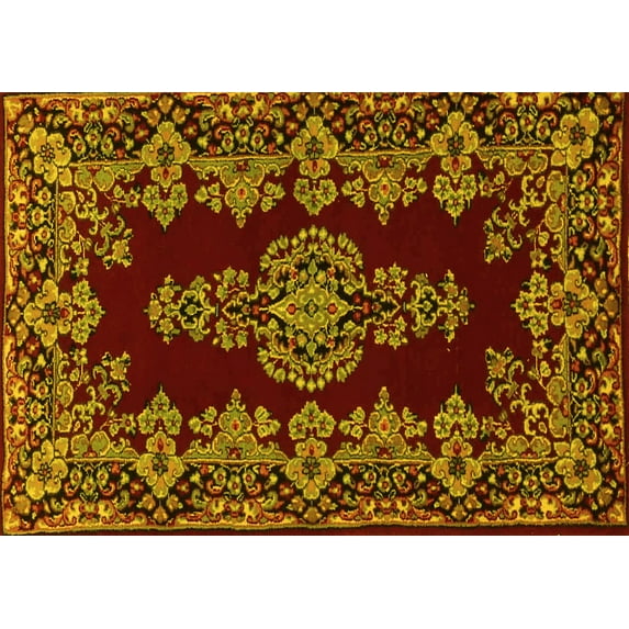 Ahgly Company Machine Washable Indoor Rectangle Persian Yellow Traditional Area Rugs, 6' x 9'