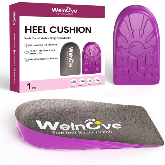 Welnove 1/2 Inch Heel Lift Inserts Shock Absorption Soft PU Heel Cushion Pads for Men & Women,M, 1 Pair