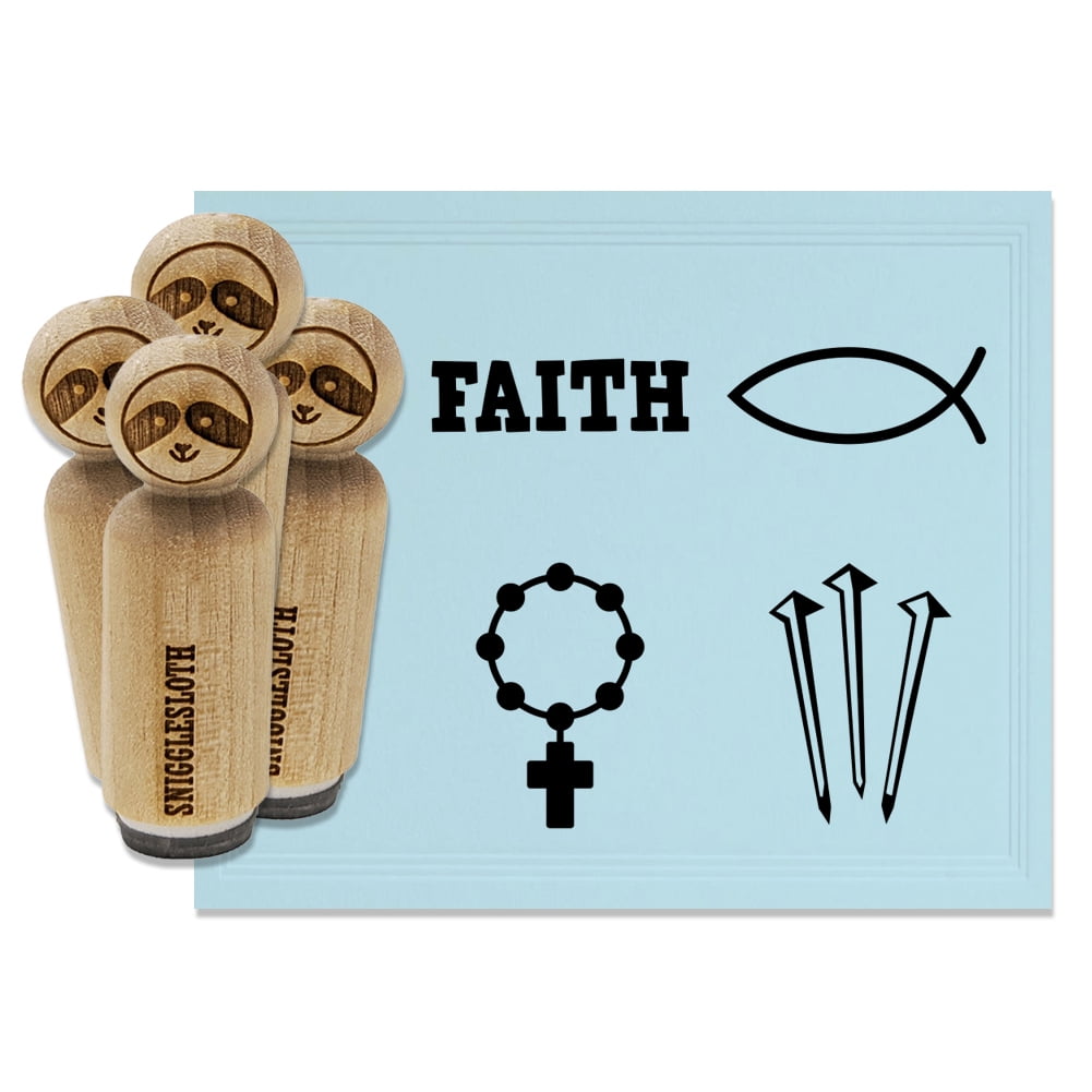 Religious Symbols Rosary 3 Nails Ichthys Fish Faith Rubber Stamp Set