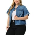 thumbnail image 4 of Agnes Orinda Women's Plus Size Trucker Jackets Button Front Short Sleeves Casual Crop Denim Jacket 3X Sky Blue, 4 of 6