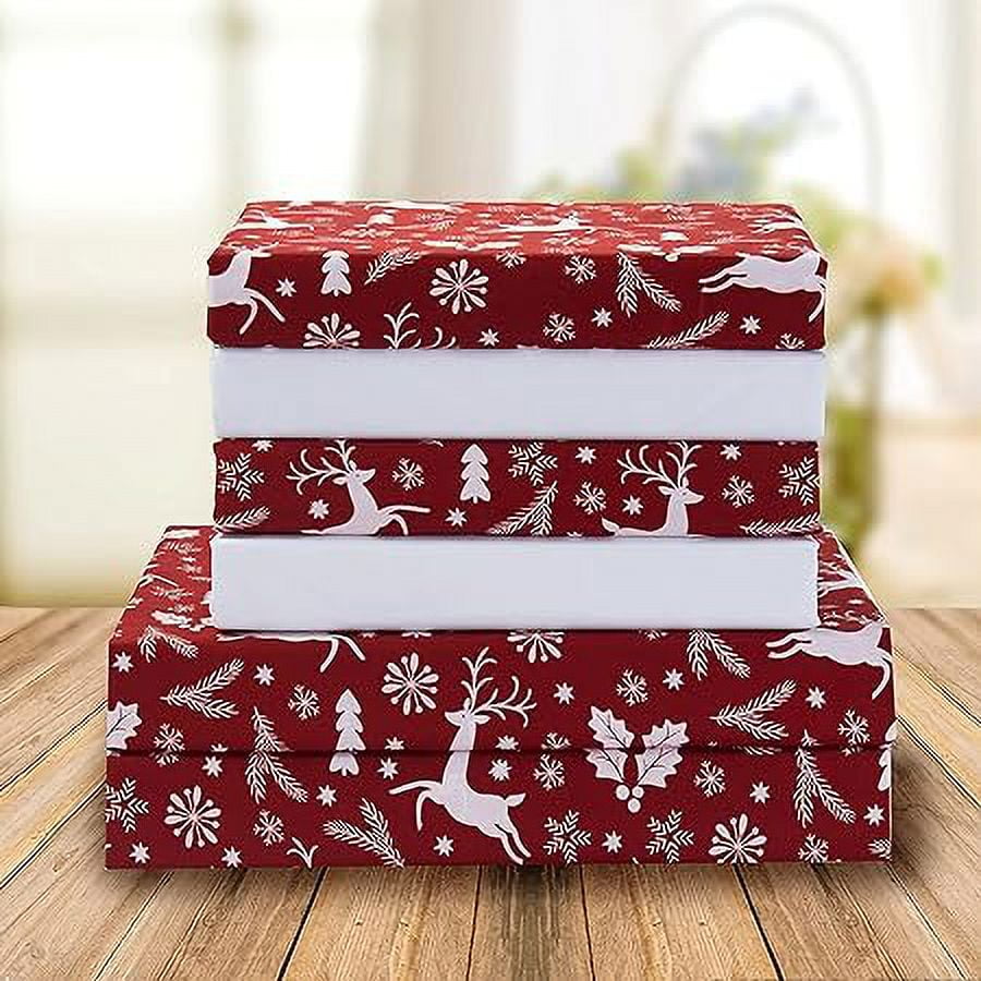 Elegant Comfort Soft 6-Piece Bed Sheets Set High Quality Microfiber, Wrinkle & Fade Resistant, Holiday Pattern, Cal King,Burgundy Reindeer