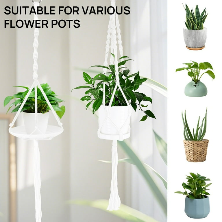 Fgy 6 Pack Macrame Plant Hangers Indoor Different Size Hanging Planter Basket Flower Pot Holder with Hooks (White)