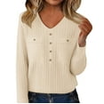 thumbnail image 2 of Winter Plus Size Fall Sweaters for Women Women's V Neck Cut Sweater With Buttons Soft Wool Knit Pullover Slim Fit Base Layer For Daily Wear, 2 of 4