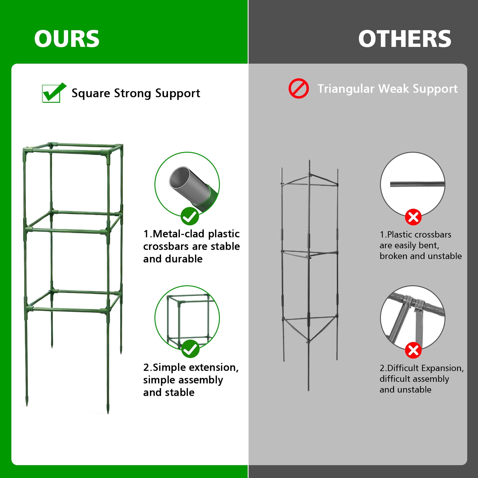 Garden Trellis 48" Tomato Cage Adjustable Metal Plant Cage for Climbing Plants Vegetables Flowers Fruits 3 Pack
