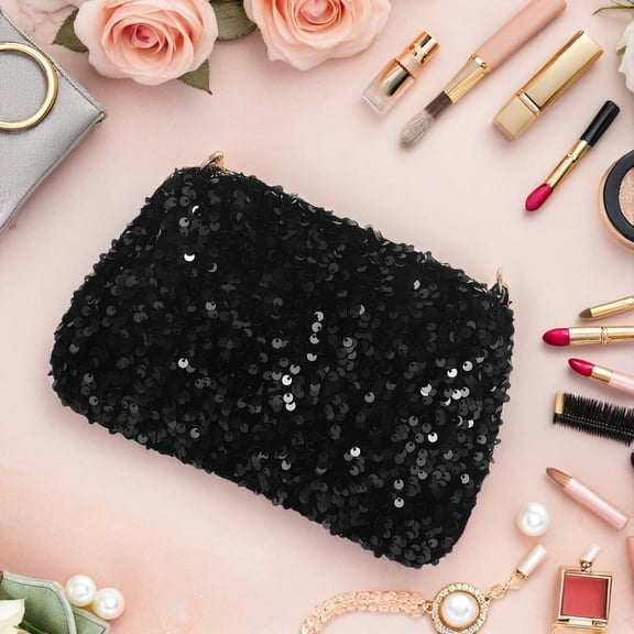 BESTYASH Black Adjustable Chain Shoulder Bag with Elegant Sequin Detail, Perfect for Evening and Party Use