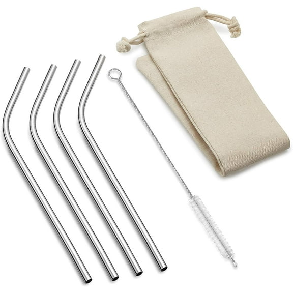 Stainless Steel Bent Reusable Straws, 1 x 3.5 x 10 inches, Metallic