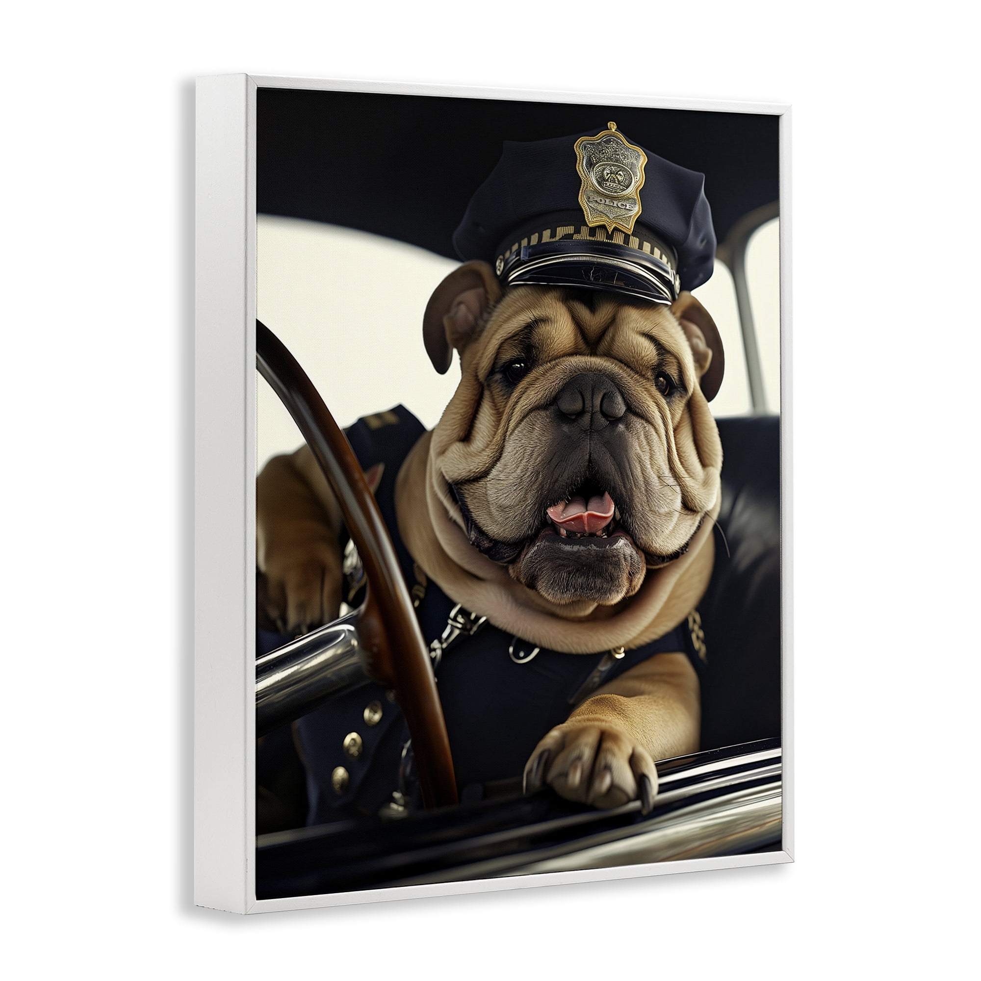 Stupell Industries Police Dog in Car Animals & Insects Painting White Framed Art Print Wall Art, 16 x 20