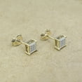 thumbnail image 2 of Dazzlingrock Collection Round White Diamond Square Shape Unisex Pushback Stud Earrings (0.06 ctw, Color I-J, Clarity I1-I2) in 14K Yellow Gold, 2 of 5