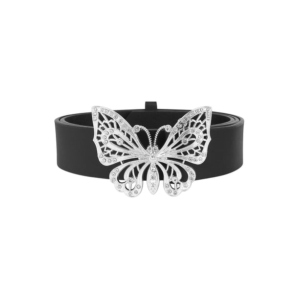 Cinturones de moda para mujeres INSPIRE CHIC, cinturón versátil con hebilla de mariposa de strass para jeans y vestidos 106x3.2cm/41.7x1.3" negro
