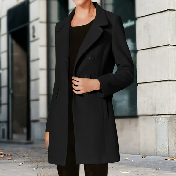 AOOCHASLIY Black and Friday Women Coat Christmas Gift Casual Women's Turndown Neck Winter Qutwear Pocket Gradient Solid Hoodless Regular Women's Long Sleeve