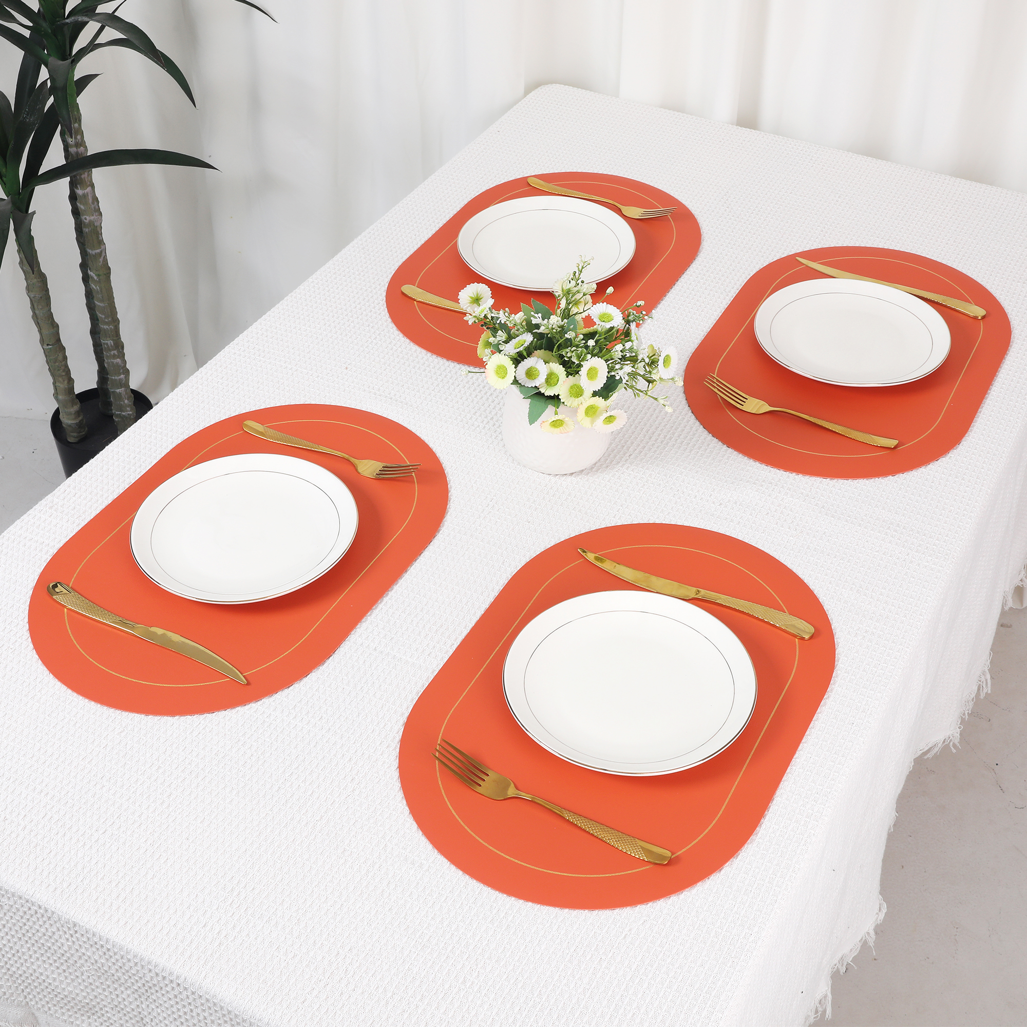 Unique Bargains Set of 6 Faux Leather Placemats Orange